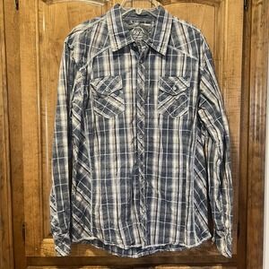 Buckle Shirt Men's XL Blue & White Western Athletic Fit Plaid Button Up